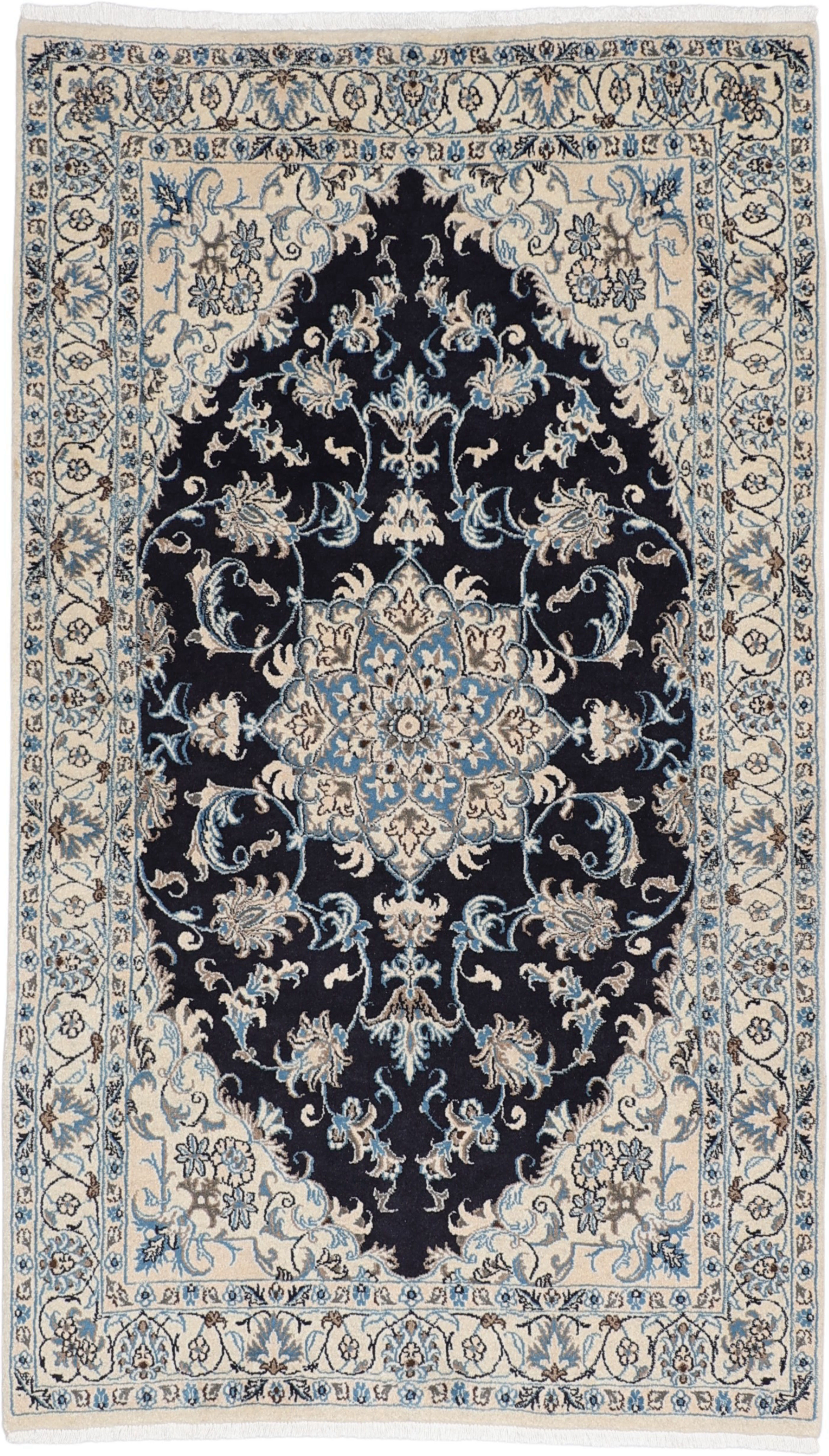 Nain Tappeto 210x120 Bianco (Iran) Annodato A Mano