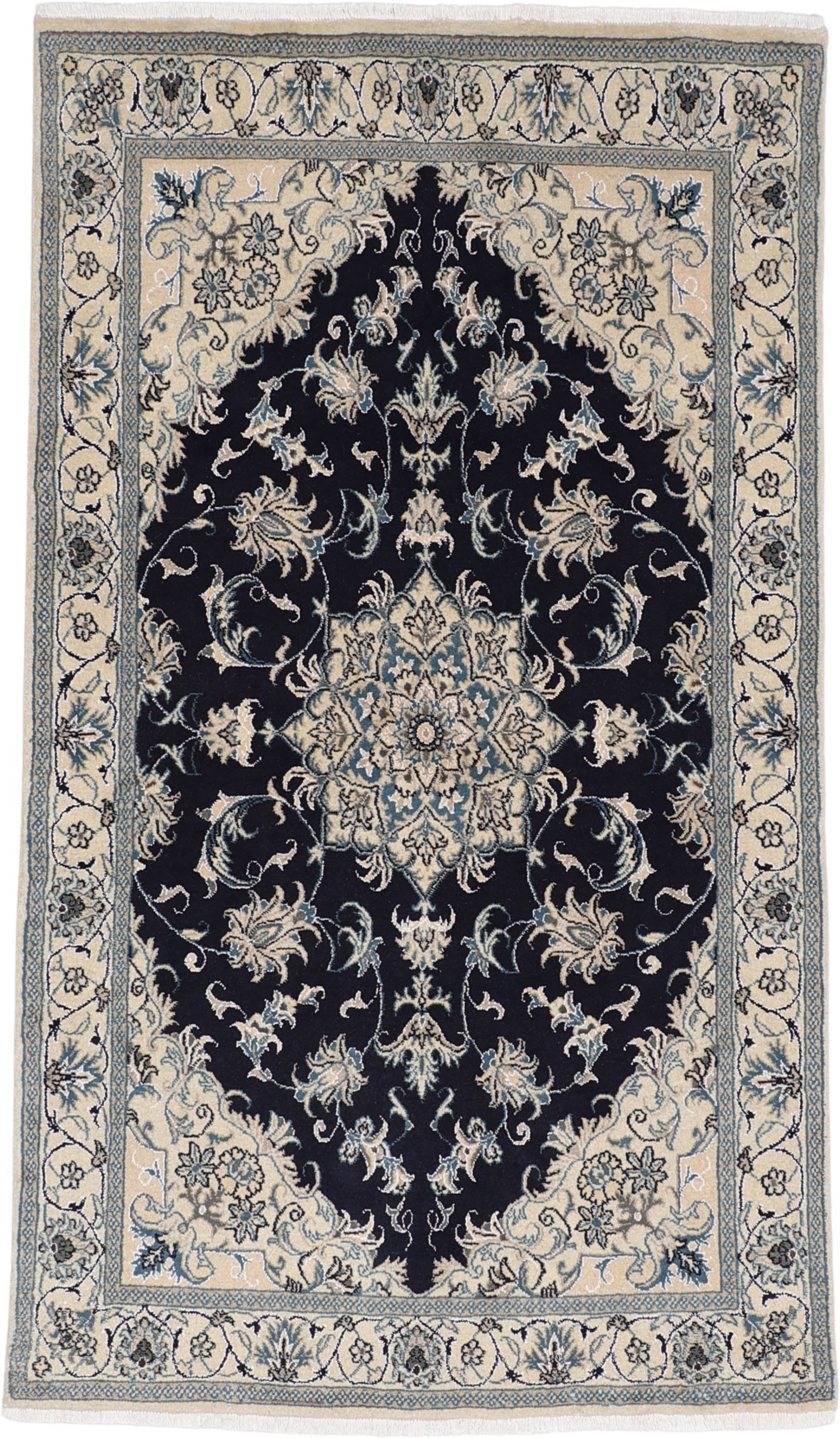 Nain Tapis persan 120x210 Blanc (Iran) Noué À La Main