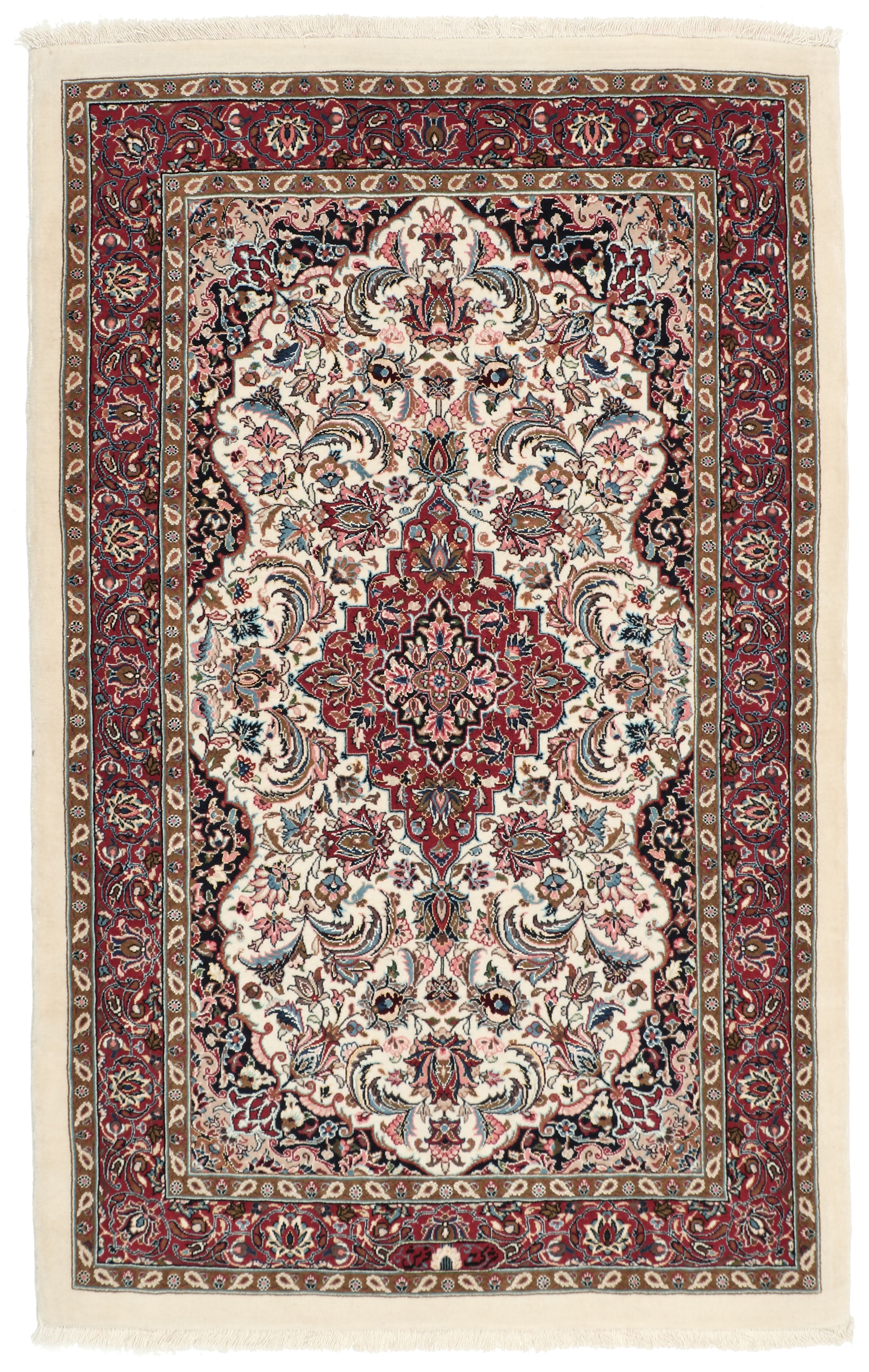 Isfahan Tapijt 130x90 Wit (Iran) Noué À La Main