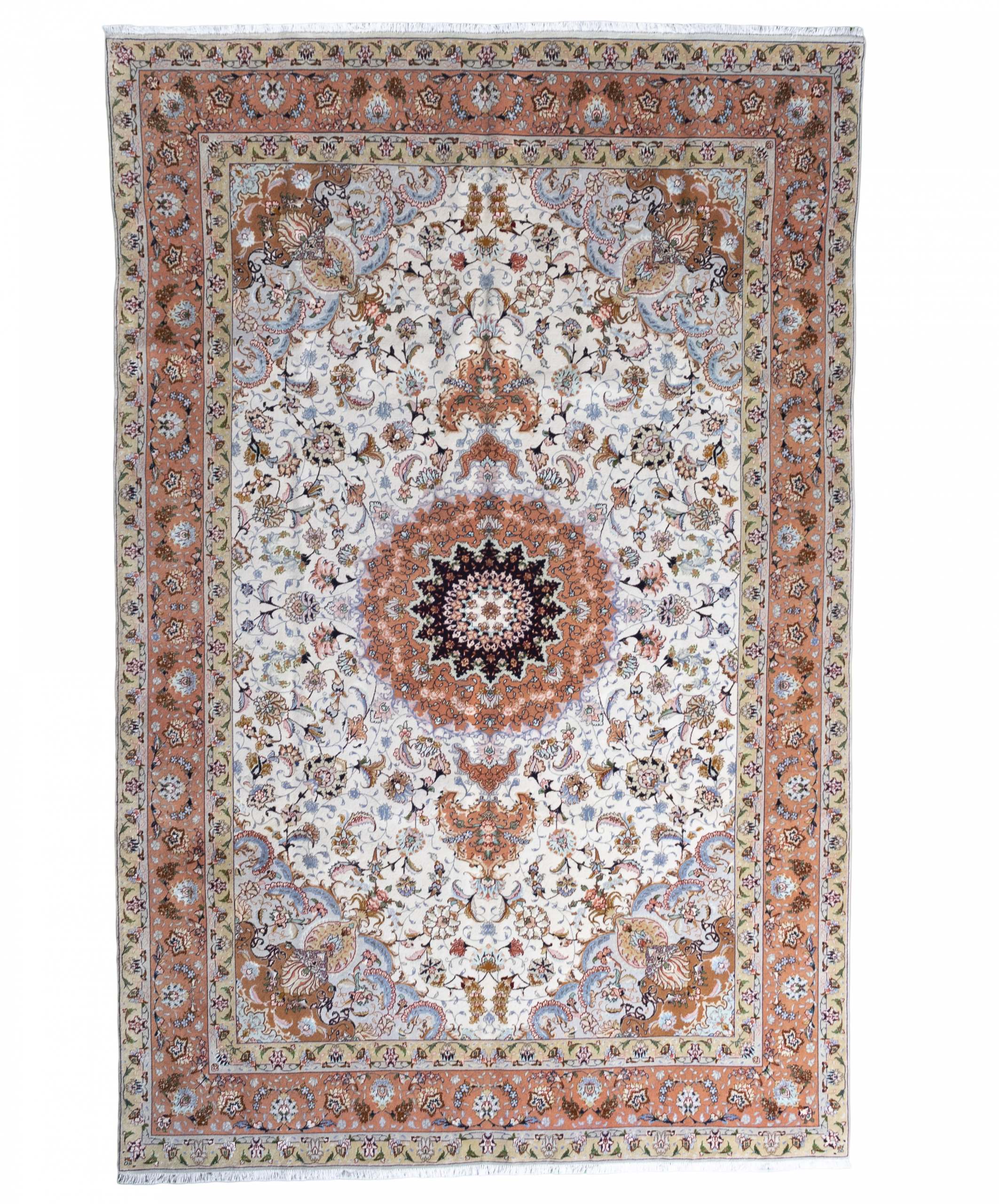 Tabriz Tapijt 200x310 Wit (Iran) Noué À La Main