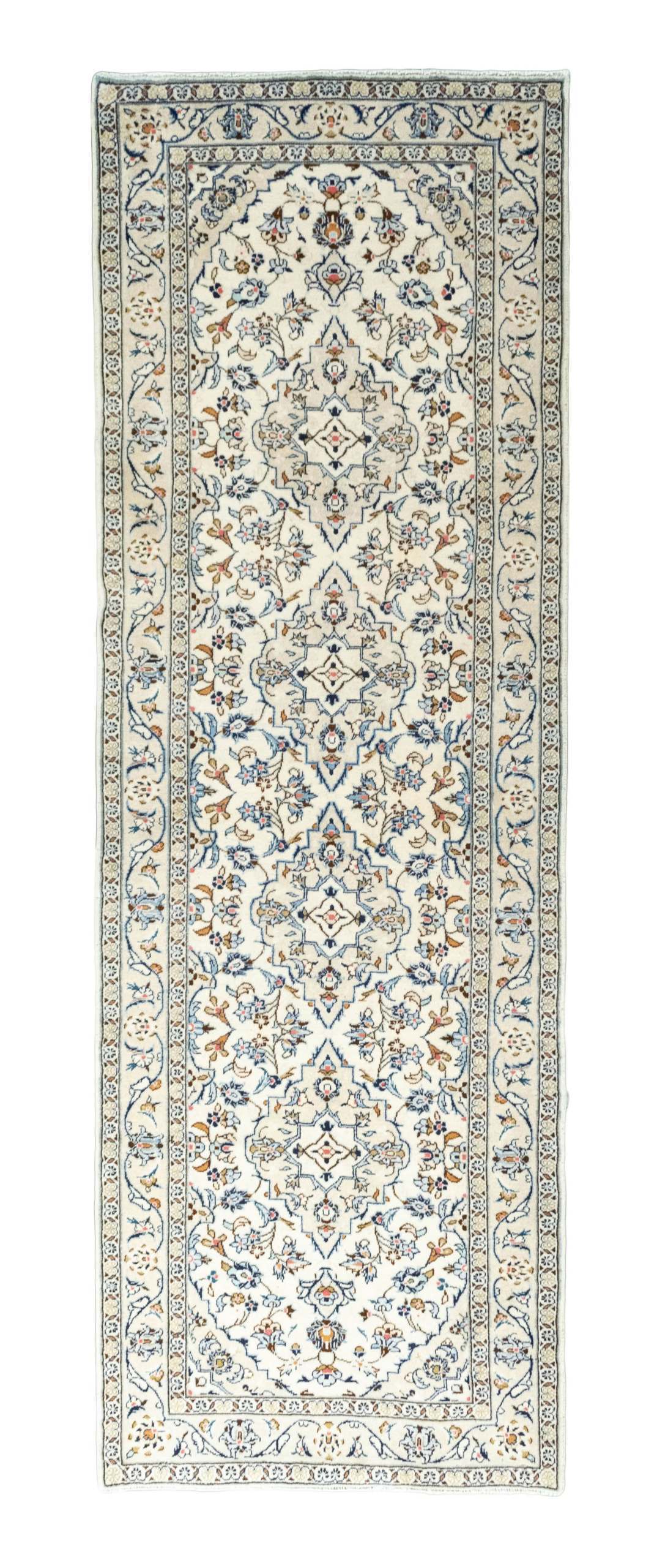 Kashan Dywan 290x100 Biały (Iran) Ręcznie Tkany