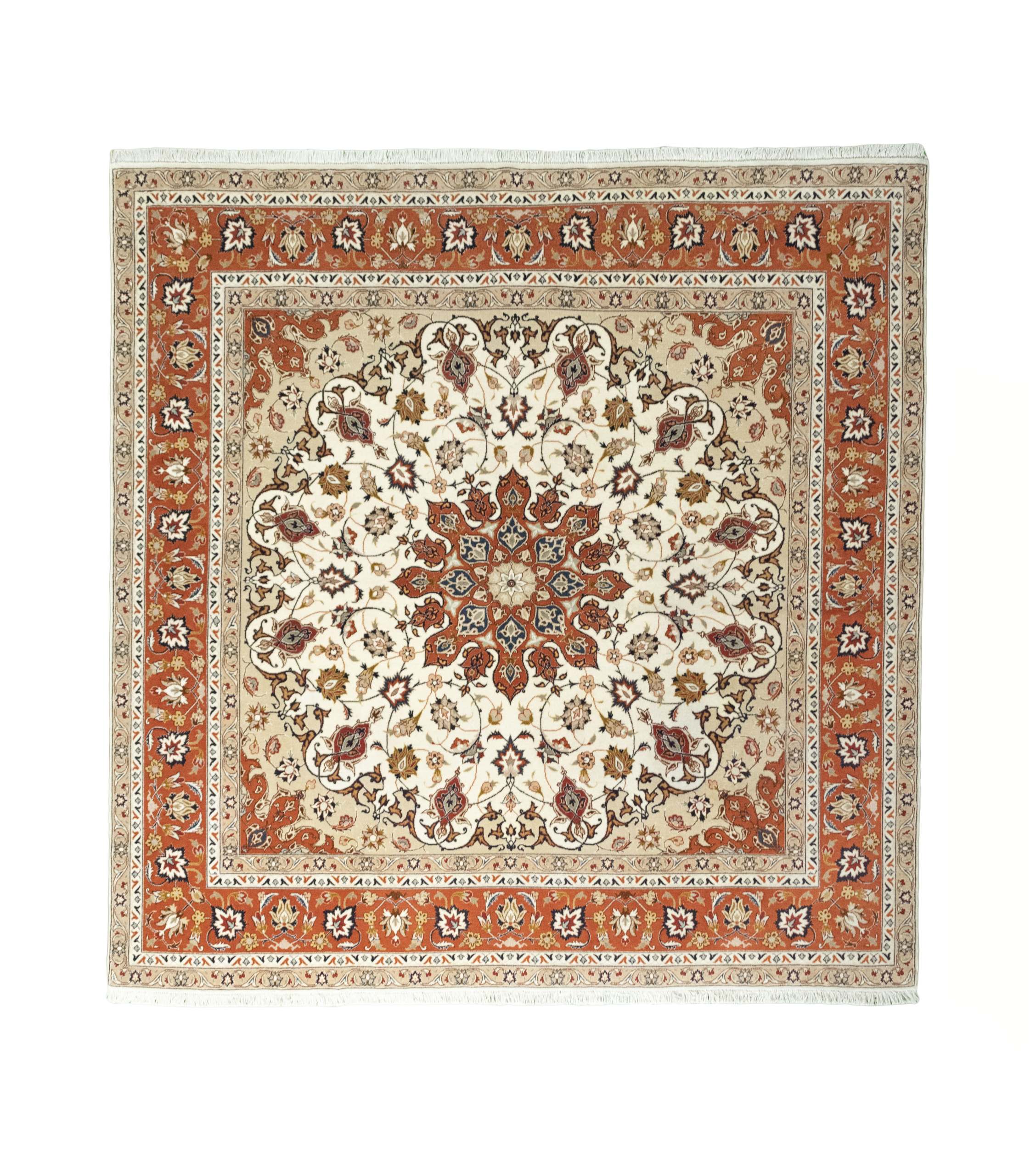 Tabriz Matta 200x200 Vit (Iran) Handknuten