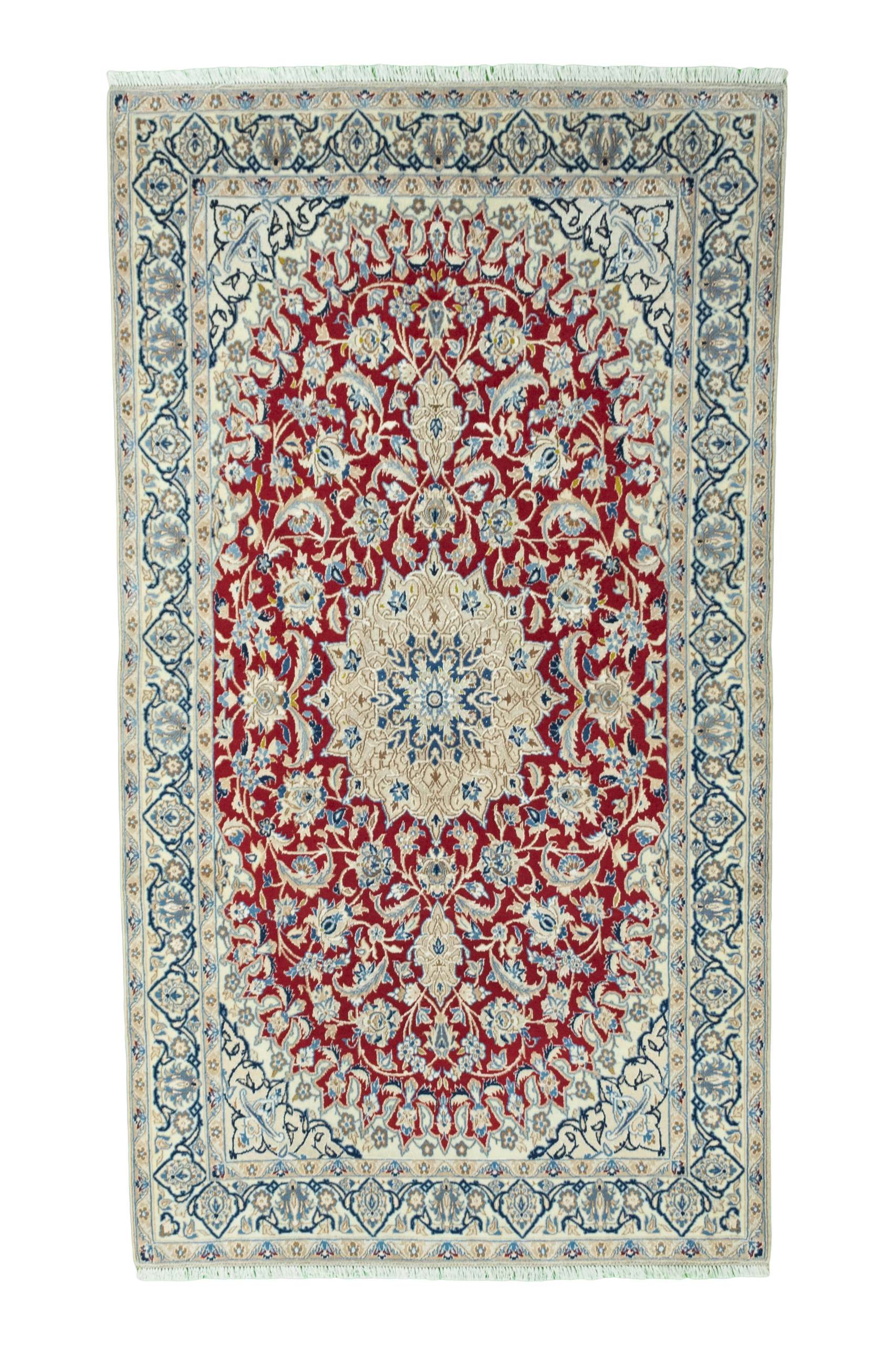 Nain Tapis persan 120x220 Blanc (Iran) Noué À La Main