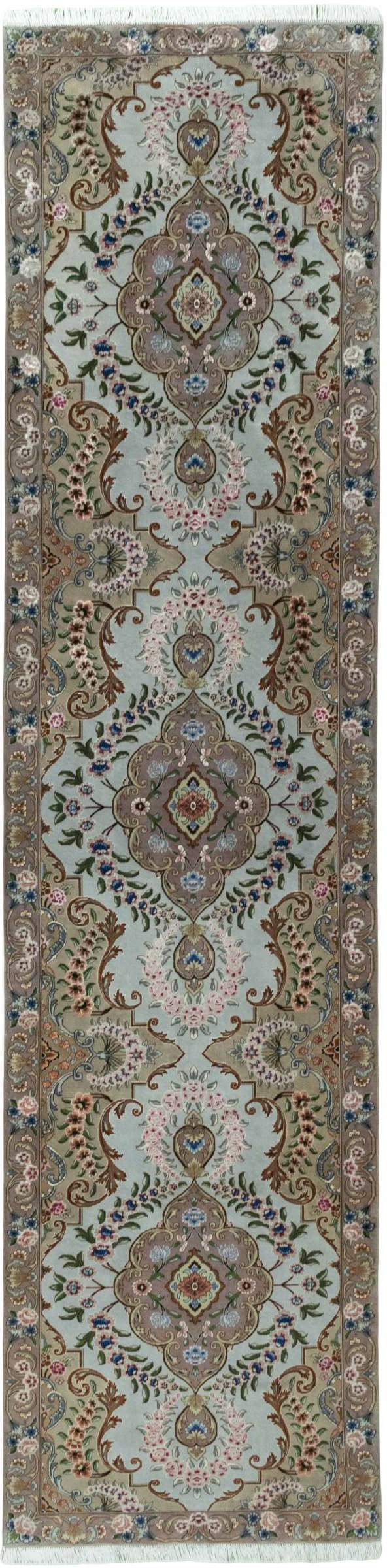 Tabriz Tapis persan 90x340 Blanc (Iran) Noué À La Main