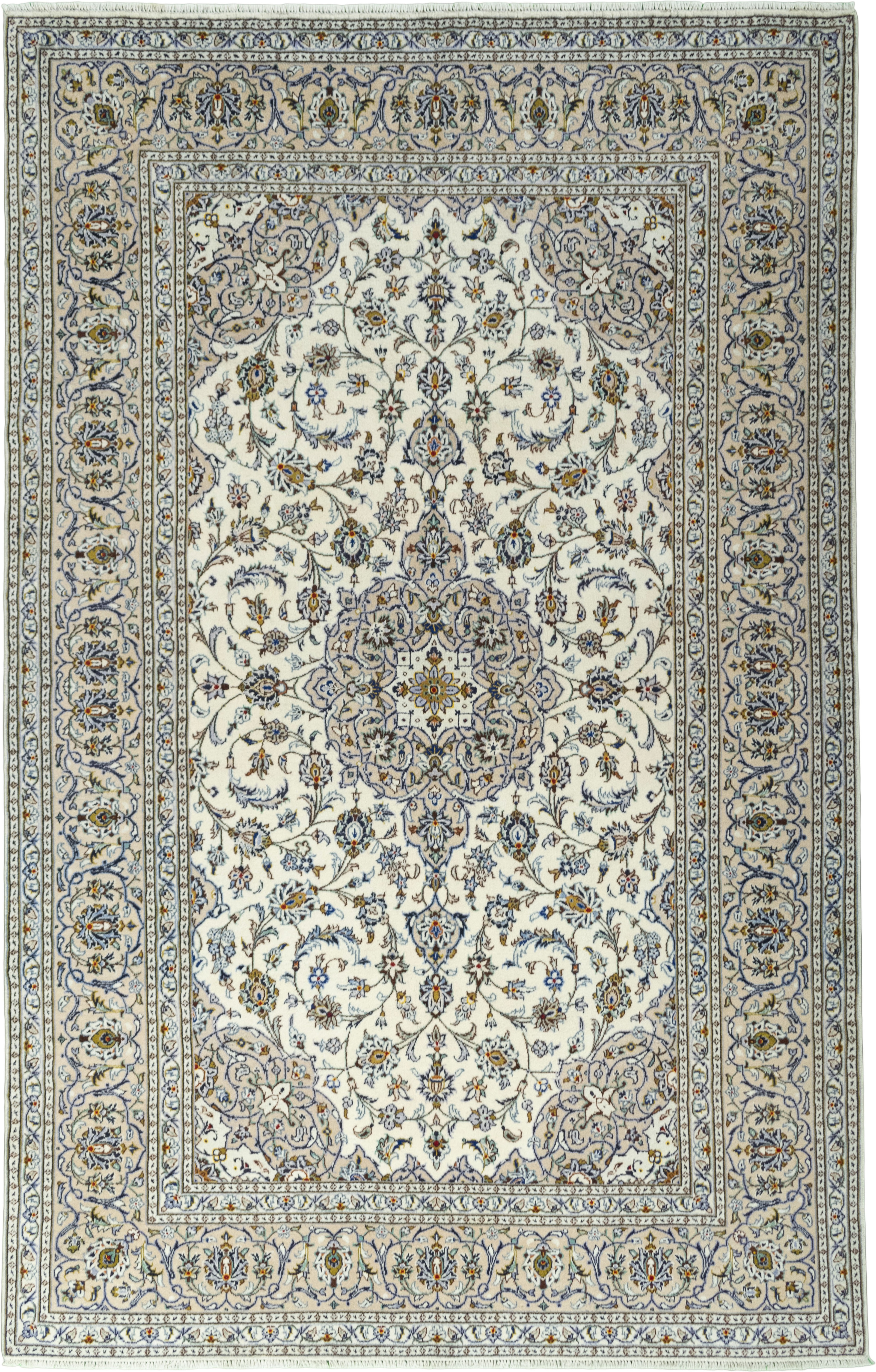 Kashan Dywan 200x310 Biały (Iran) Ręcznie Tkany