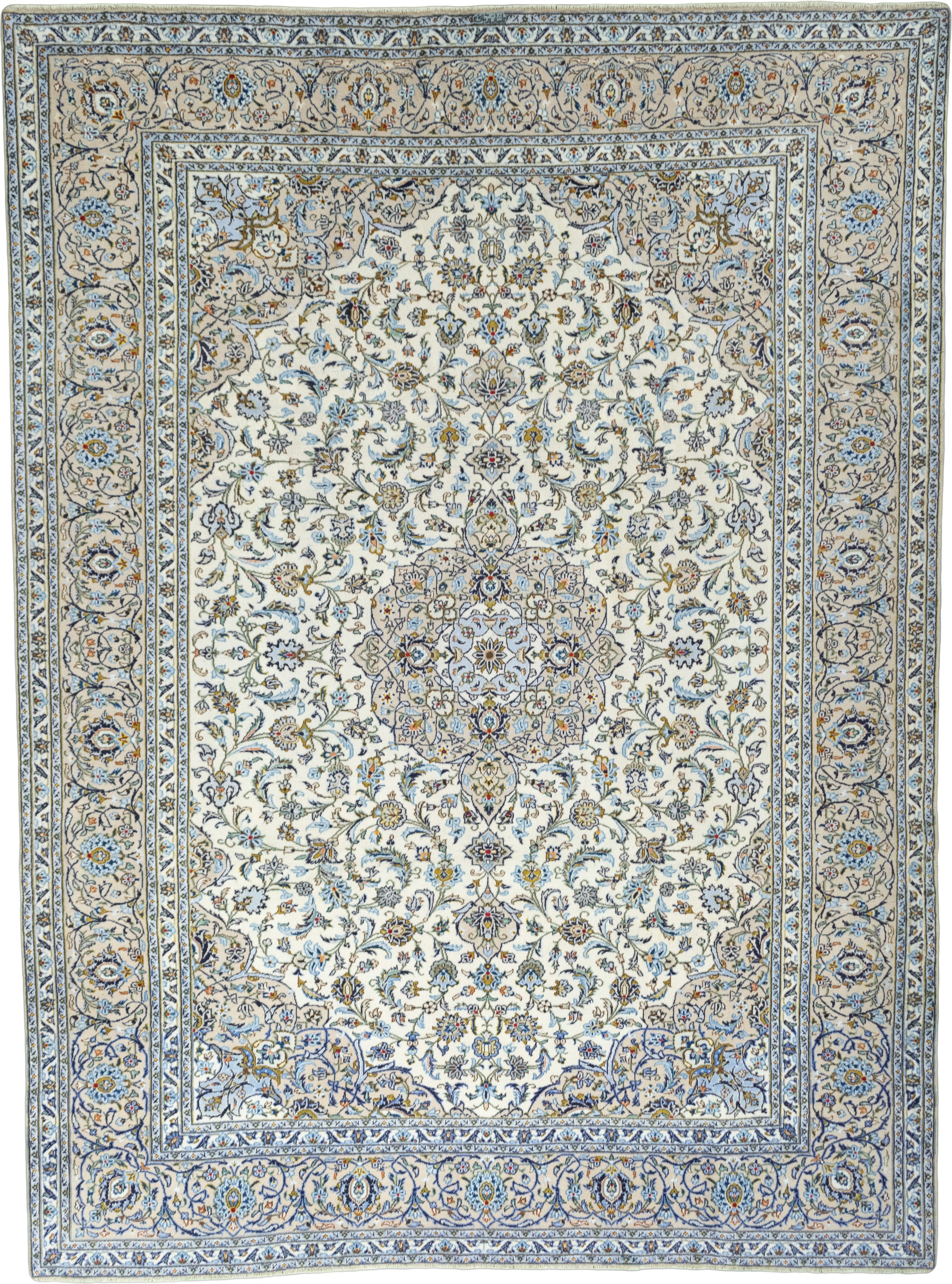 Kashan Dywan 390x290 Biały (Iran) Ręcznie Tkany